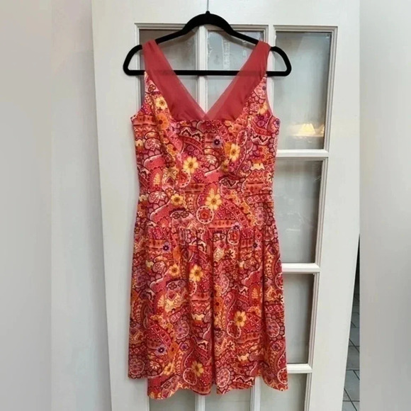 Kay Unger New York | Peach Coral Tropical Floral Sleeveless Dress Size 10 - Picture 1 of 11